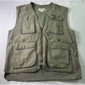 Vtg‎ 80s Banana Republic Safari & Travel Vest L Olive Green Cotton Photo Utility